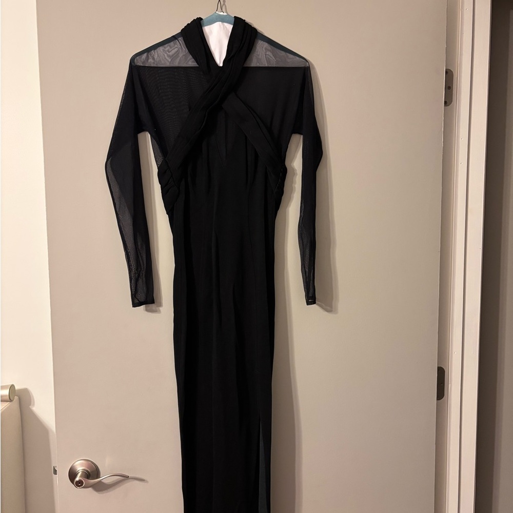 Lillie Rubin Black Long Sleeve Dress with Mesh Detail